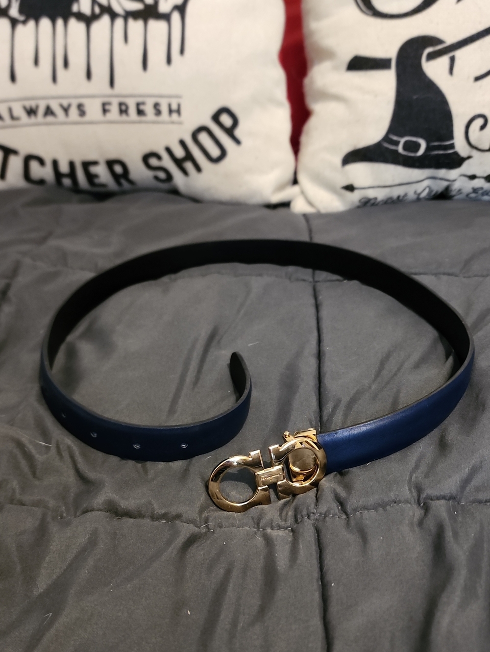 Salvatore Ferragamo Dark Blue Skinny Slim Belt